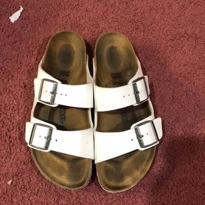 White Birkenstock sandals